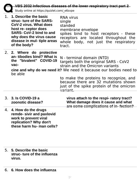 VBS 2032 Infectious diseases of the lower respiratory tract part 2 Question and answers already ...
