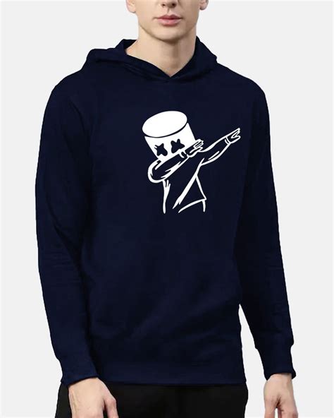Navy Marshmallow Printed hoodies t-shirt for men