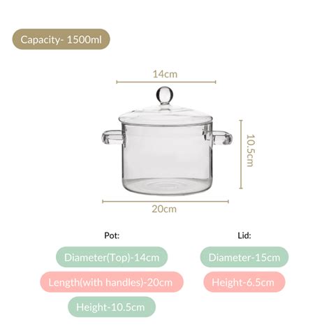 Borosilicate Stovetop Glass Cooking Pot With Lid 1300ml Online ...
