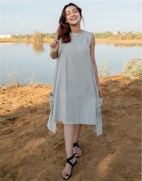 Shop Solid Grey Sleeveless Dress Online - B-357-XS