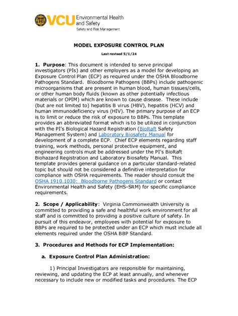 OSHA Exposure Control Plan Template - Blank Fillable Template | Fill ...