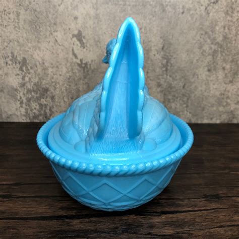 Vintage Westmoreland Large Blue Opaline Milk Slag Glass Nesting Chicken ...