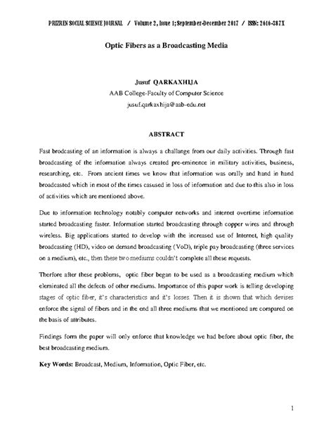Optic Fibers as a Broadcasting Medium: Insights and Developments - Studocu
