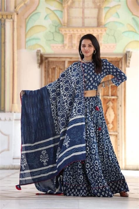 Navratri Special Blue and White Bagru hand block printed cotton design ...