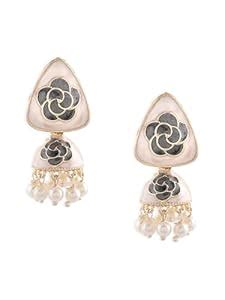 Zaveri Pearls Biege & Grey Floral Enamel Beads Traditional Jhumki ...