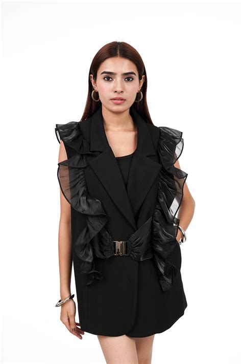 Emily Black Ruffled Vest – Statement Partywear for Women – Nolabels