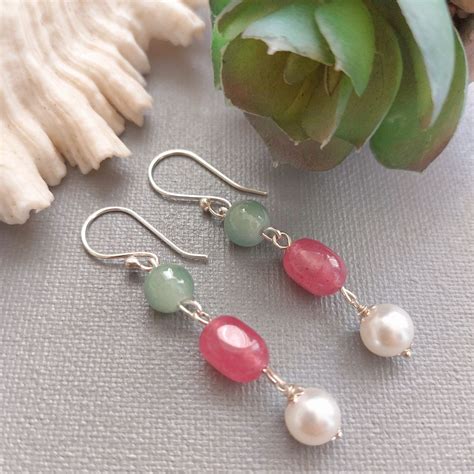 Harmony Hues: Green glass beads, Shell Pearl, Pink jade dull Earring ...