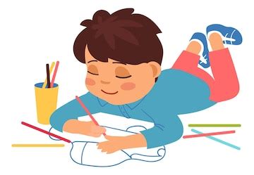 Kid drawing with color pencils creative child hobby | Premium Vector
