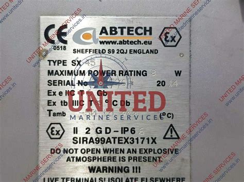 ABTECH TYPE SX 45 INTRINSICALLY SAFE CIRCUITS ENCLOSURE SIRA99ATEX3171X ...