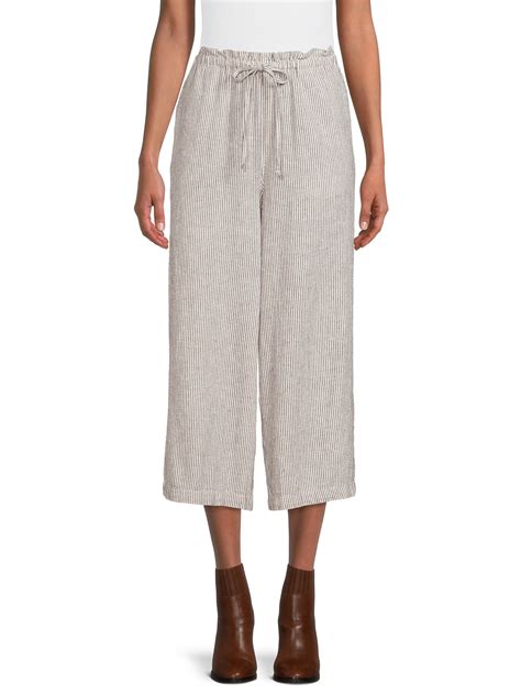 Time and Tru Women's High Rise Wide Leg Crop Linen Pants - Walmart.com