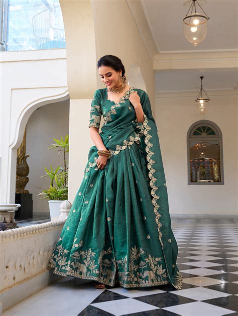 Teal Color Sequins and Thread Embroidery Work Gold Crush Lehenga Choli ...