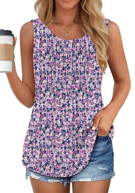 Fantaslook Womens Sleeveless Blouses, Crew Neck, Pleated Tunic Shirts ...