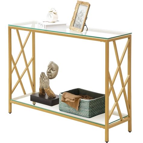 Buy SICOTAS Console Tables for Entryway Gold Glass with Storage, 41 ...