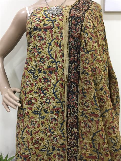 Cotton hand block Kalamkari kurta fabric and dupatta - Design 3 – Phulari