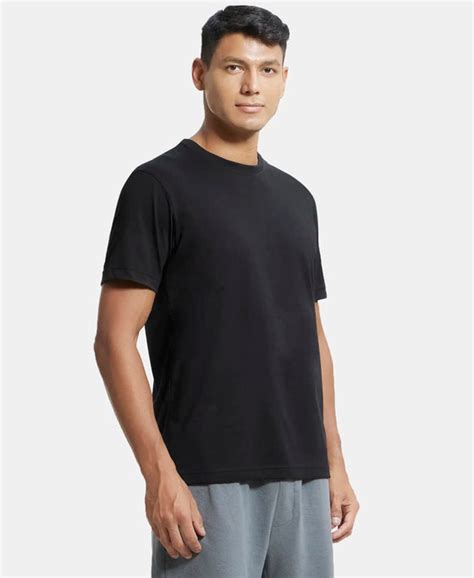 Buy Super Combed Cotton Rich Round Neck Half Sleeve T-Shirt - Black ...