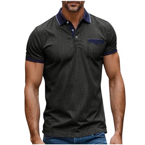 POTETI Collared Mens Polo Shirt Short Sleeve Casual Shirts Solid Loose ...
