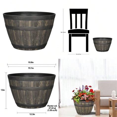 Whiskey Barrel Brown Resin Planter 19.9in X 19.9in X 13in | SHEIN USA