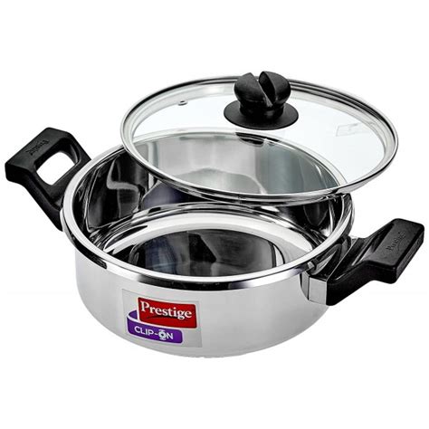 Buy Prestige Clip-On Stainless Steel Cookware with Glass Lid, 3 litres ...