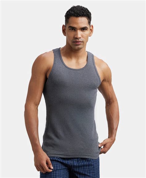 Buy Super Combed Cotton Rib Round Neck Sleeveless Vest - Charcoal ...