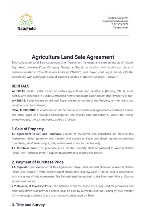 Free Agriculture Land Sale Agreement Template to Edit Online