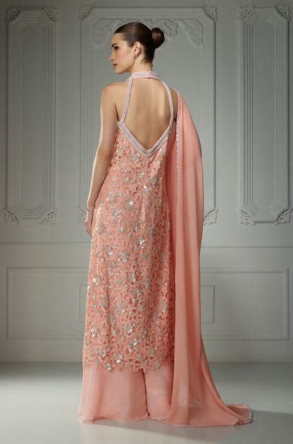 Peach In-Cut High Neck Sequin Embroidered Kurta Set – Manish Malhotra
