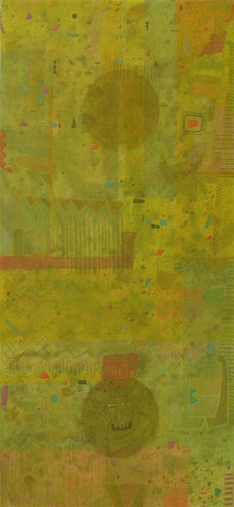 "Untitled 3": Yellow Green Mixed Media Painting by Yashvant Singh ...