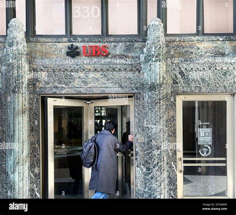 UBS Group AB, office building entrance, New York City, New York, USA ...