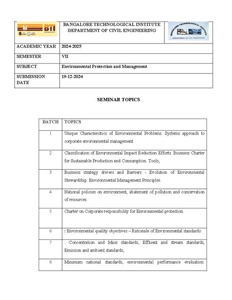 EPM Seminar Topics - Ghh - BANGALORE TECHNOLOGICAL INSTITUTE DEPARTMENT ...