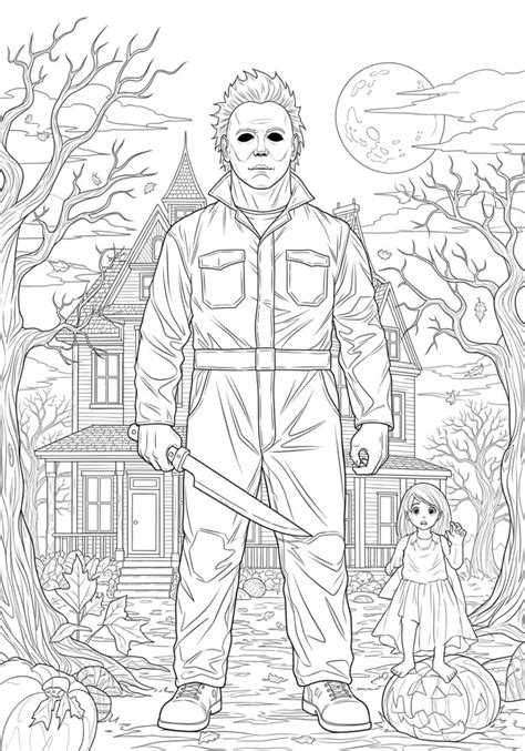 Trang tô màu Michael Myers theo phong cách anime có thể in