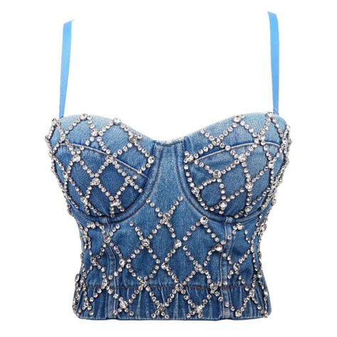 Buy Cassie Embellished Denim Bustier Top In Blue for Women Online in ...