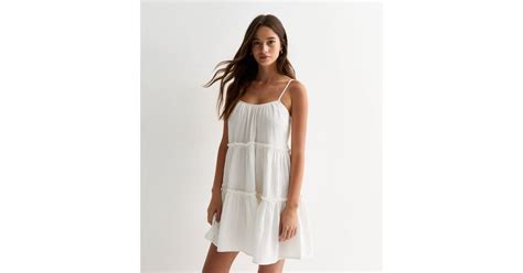 White Strappy Tiered Mini Dress | New Look
