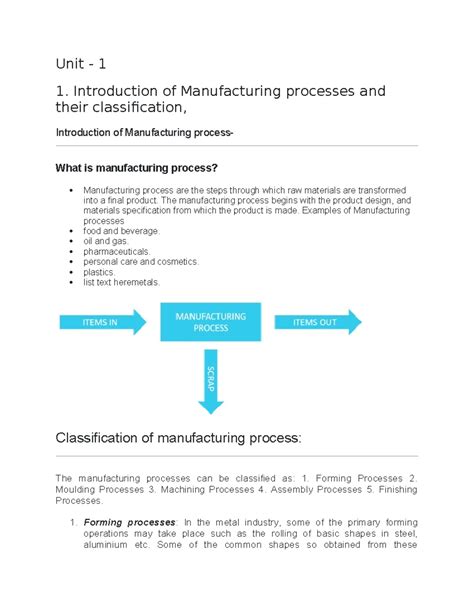 Manufacturing- Casting notes - Unit -1 Introduction to Manufacturing ...
