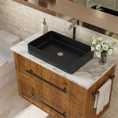 Lordear Porcelain vanity sink Ceramic Vessel Rectangular Modern Black ...