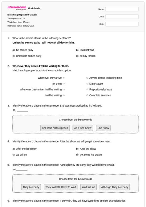 50+ Dependent Clauses worksheets on Wayground | Free & Printable