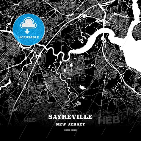 Black map poster template of Sayreville, New Jersey, USA - HEBSTREITS