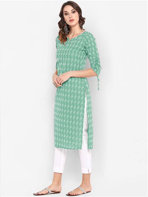 Cotton Green Woven Design Straight Kurta – Veerise Fashion