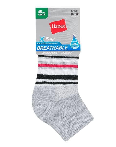 Hanes Women's Lightweight, Comfort Fit, Cool Comfort Ankle Socks, 6 ...