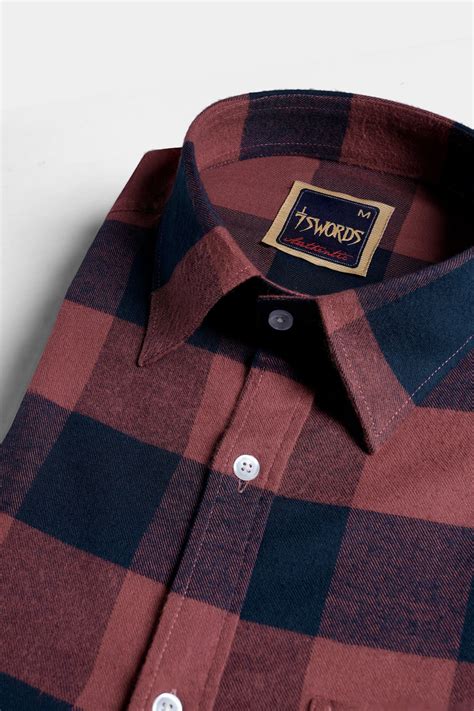 Cordovan Brown and Firefly Blue Casual Checks-Plain Premium Cotton ...