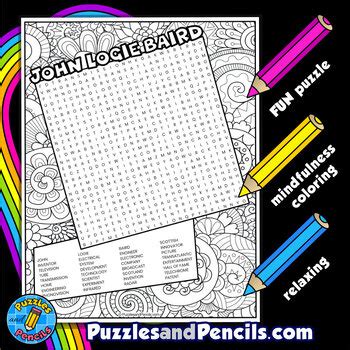 John Logie Baird Word Search Puzzle with Colouring | Famous Inventors ...