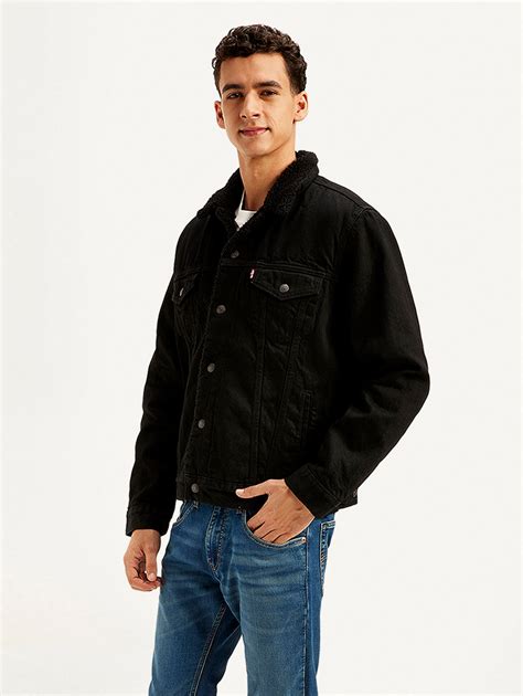 Men's Solid Black Spread Collar Denim Jacket – Levis India Store