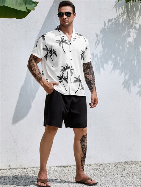 Manfinity RSRT Men Plus Coconut Tree Print Shirt & Shorts | SHEIN USA