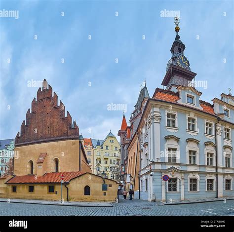Panorama of historic buildings of Old New Synagogue and Jewish Town ...