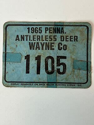 🦌1965 Pennsylvania Antlerless Deer Tag License Doe Tag Wayne Co. 1 Day ...