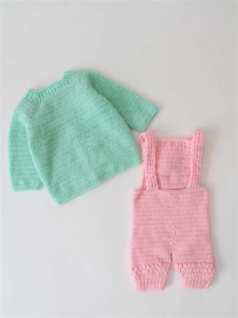 Woonie Crochet Dungaree with Contrast Sweater - Pink