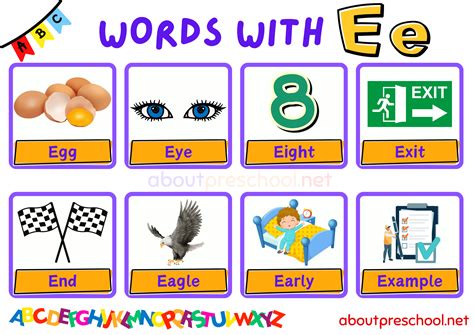 Words That Begin With E - About Preschool