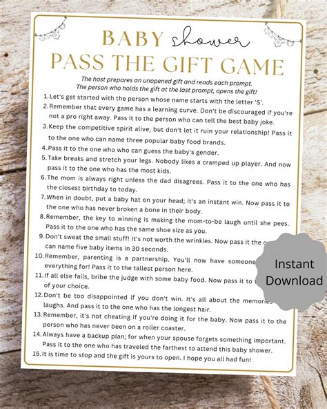 Pass the Gift Baby Shower Game: Fun Party Activity (printable PDF ...