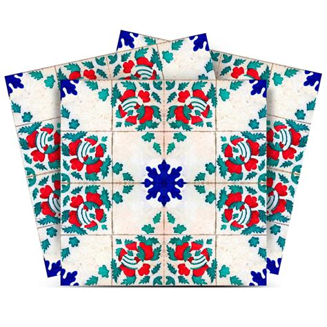 Mi Alma Green Red Mexican Retro Peel & Stick Tiles - Vinyl Backsplash ...