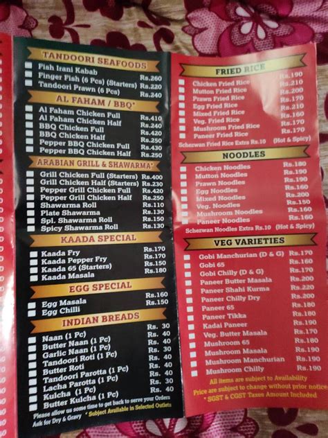 Menu at SS Hyderabad Biryani Saidapet, Chennai