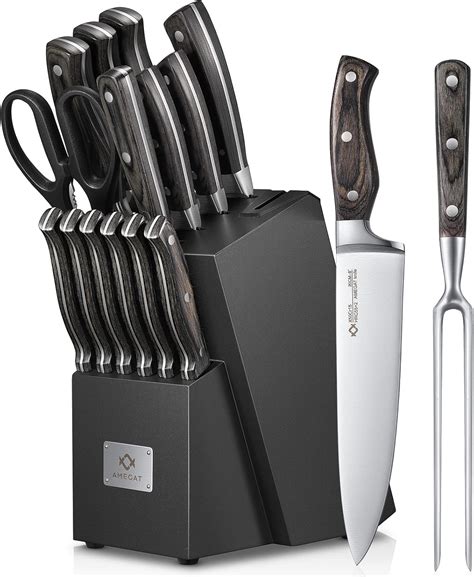 Amazon.com: AMEGAT 15-Piece Knife Set with Built-in Sharpener and ...
