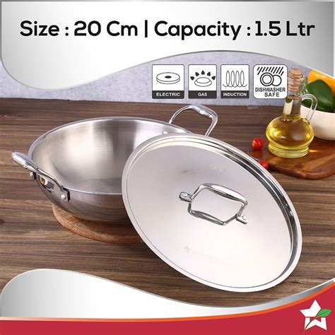 Wonderchef Nigella 3-Ply Stainless Steel Kadhai 20cm – Wonderchef India